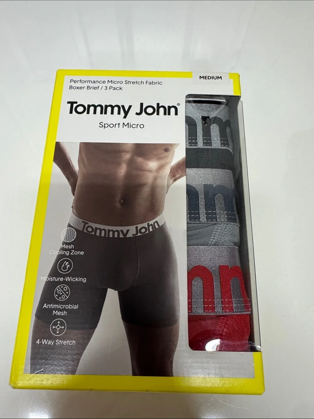 Tommy John Boxer Briefs Mens Medium 3 Pack Black Gray Red